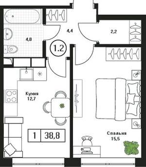1-к квартира, вторичка, 39м2, 4/17 этаж