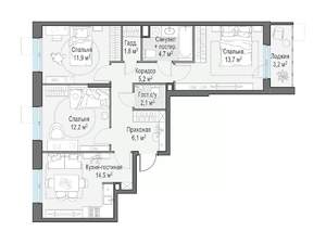 3-к квартира, строящийся дом, 74м2, 12/15 этаж