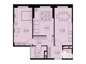 3-к квартира, строящийся дом, 66м2, 19/23 этаж