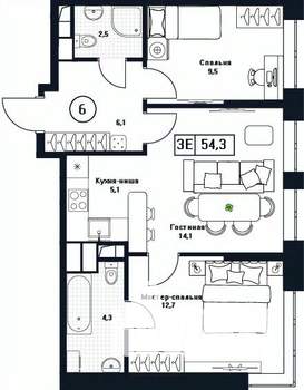 3-к квартира, вторичка, 54м2, 7/17 этаж
