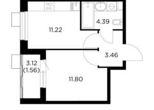 1-к квартира, строящийся дом, 32м2, 12/15 этаж