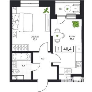 1-к квартира, вторичка, 40м2, 8/13 этаж