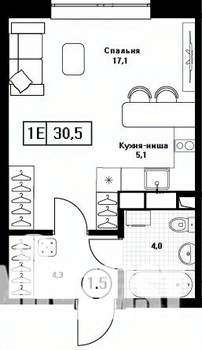 Студия квартира, вторичка, 31м2, 3/13 этаж