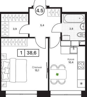 1-к квартира, вторичка, 39м2, 7/17 этаж