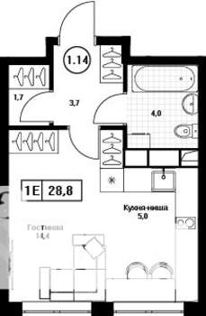 Студия квартира, вторичка, 29м2, 11/17 этаж