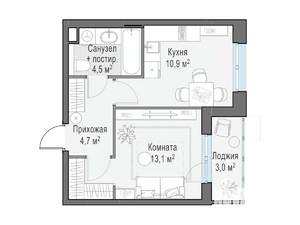 1-к квартира, строящийся дом, 35м2, 15/15 этаж