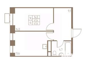 1-к квартира, строящийся дом, 41м2, 19/25 этаж