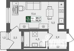 Студия квартира, строящийся дом, 31м2, 4/4 этаж