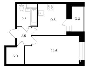 1-к квартира, строящийся дом, 35м2, 14/14 этаж