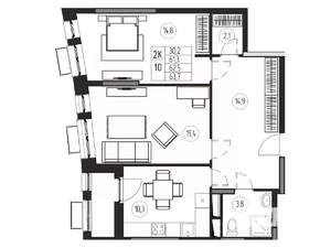 2-к квартира, вторичка, 63м2, 12/21 этаж