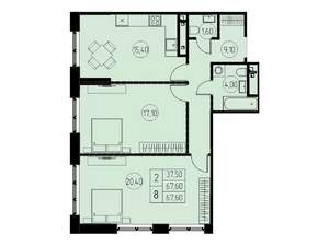 2-к квартира, вторичка, 68м2, 22/28 этаж