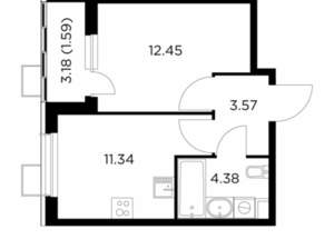 1-к квартира, строящийся дом, 33м2, 3/13 этаж