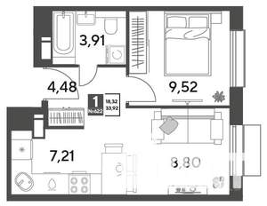 1-к квартира, строящийся дом, 34м2, 11/15 этаж