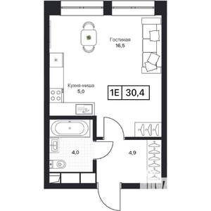 1-к квартира, вторичка, 30м2, 3/13 этаж