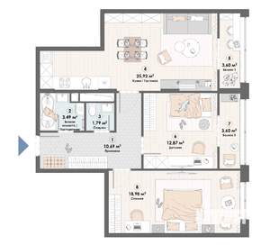 3-к квартира, строящийся дом, 81м2, 3/23 этаж