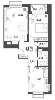 2-к квартира, строящийся дом, 64м2, 7/15 этаж