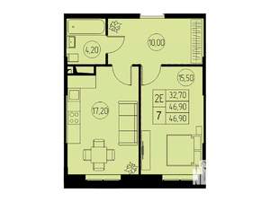 2-к квартира, строящийся дом, 47м2, 17/23 этаж