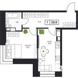 1-к квартира, вторичка, 39м2, 3/17 этаж