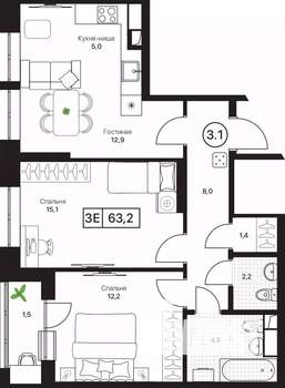 3-к квартира, вторичка, 63м2, 5/17 этаж