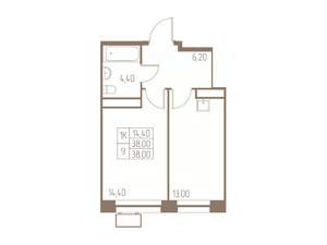 1-к квартира, строящийся дом, 38м2, 10/25 этаж