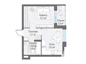 1-к квартира, строящийся дом, 34м2, 2/13 этаж