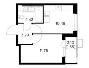 1-к квартира, строящийся дом, 32м2, 3/10 этаж