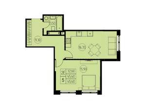 2-к квартира, строящийся дом, 45м2, 5/28 этаж