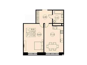 1-к квартира, строящийся дом, 47м2, 5/18 этаж