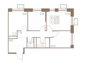 3-к квартира, вторичка, 70м2, 15/25 этаж