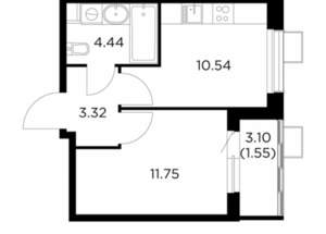 1-к квартира, строящийся дом, 32м2, 13/15 этаж