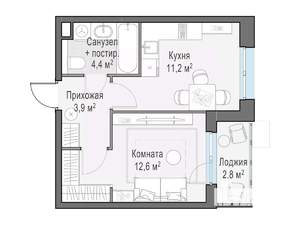 1-к квартира, строящийся дом, 34м2, 9/15 этаж