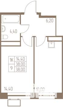 1-к квартира, строящийся дом, 38м2, 10/25 этаж