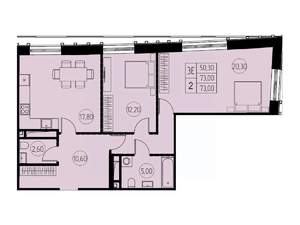 3-к квартира, строящийся дом, 73м2, 26/28 этаж