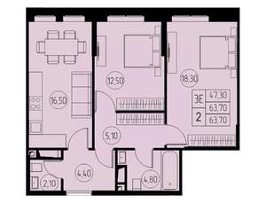 3-к квартира, строящийся дом, 64м2, 22/23 этаж