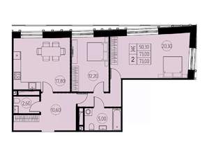 3-к квартира, строящийся дом, 73м2, 16/18 этаж