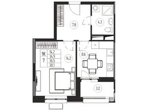 1-к квартира, вторичка, 37м2, 19/21 этаж