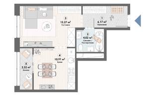 1-к квартира, строящийся дом, 40м2, 19/23 этаж