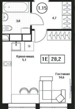 Студия квартира, вторичка, 28м2, 8/17 этаж