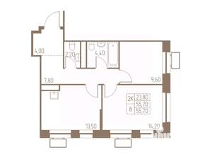 2-к квартира, вторичка, 56м2, 24/25 этаж