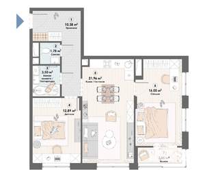 3-к квартира, строящийся дом, 69м2, 19/23 этаж