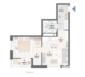 1-к квартира, строящийся дом, 49м2, 7/23 этаж