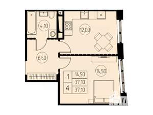 1-к квартира, строящийся дом, 37м2, 18/18 этаж