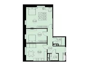 2-к квартира, строящийся дом, 72м2, 7/23 этаж