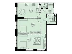 2-к квартира, строящийся дом, 68м2, 24/28 этаж