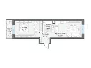 2-к квартира, строящийся дом, 43м2, 13/13 этаж