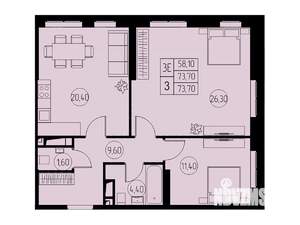 3-к квартира, строящийся дом, 74м2, 12/23 этаж