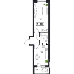 1-к квартира, вторичка, 42м2, 4/13 этаж
