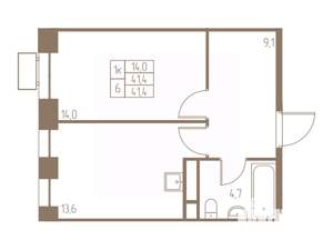 1-к квартира, строящийся дом, 41м2, 21/25 этаж