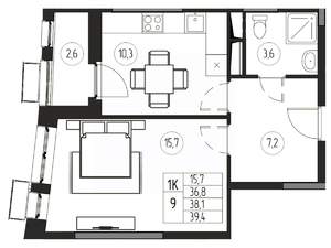 1-к квартира, вторичка, 38м2, 4/21 этаж