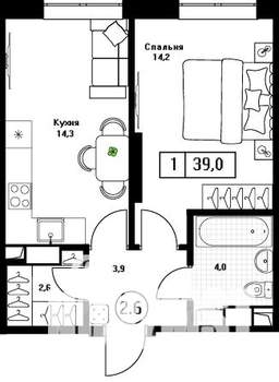 1-к квартира, вторичка, 39м2, 7/13 этаж